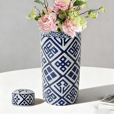 6.3x13.8" Valora Blue and White Cylinder Jar