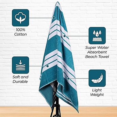 Cotton Cabana Beach Towel, Oversized, Absorbent Fast-Drying Stripe Design
