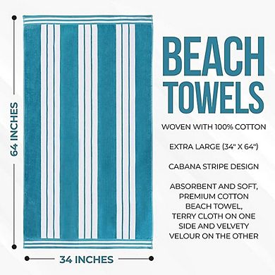 Cotton Cabana Beach Towel, Oversized, Absorbent Fast-Drying Stripe Design