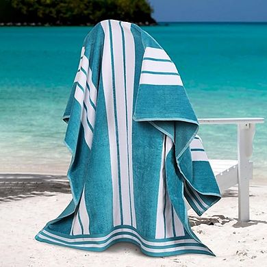 Cotton Cabana Beach Towel, Oversized, Absorbent Fast-Drying Stripe Design