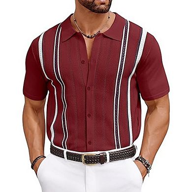 Men’s Knit Button-Down Shirt Short Sleeve Stretch Collared Summer Casual