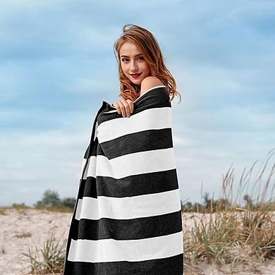 Cotton Oversized Beach Towel, Soft Absorbent Stripe Design