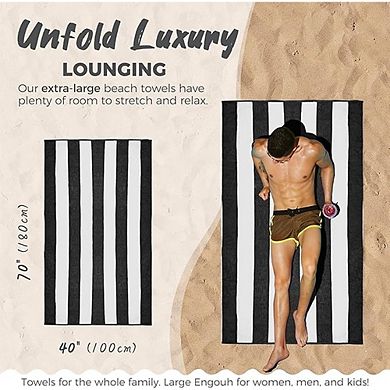 Cotton Oversized Beach Towel, Soft Absorbent Stripe Design