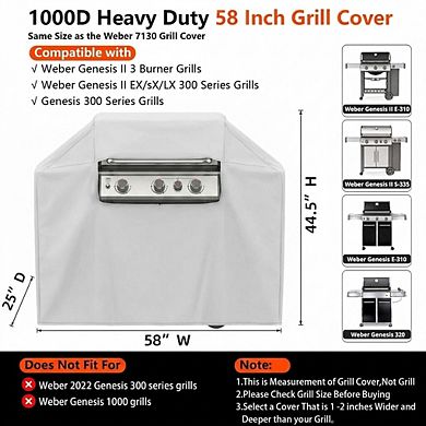 58 Inch Heavy Duty Grill Cover Waterproof UV Resistant Fits Genesis II 3 Burner 1 Piece