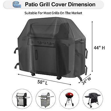 Waterproof Heavy Duty BBQ Grill Cover 58L x 24W x 44H Inch Black 1 Piece