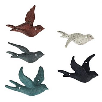 Set of 5 Coastal tones Cast Iron Distressed Finish Flying Birds Wall Decor