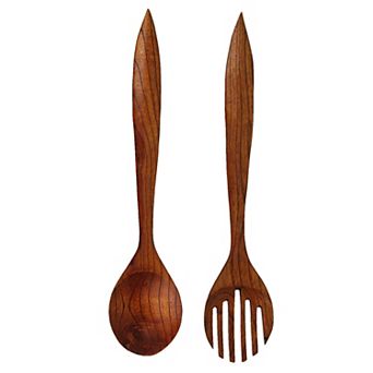 Set of 2 Modern Minimalist Wooden Fork and Spoon Sculpture Wall Hanging Home Decor