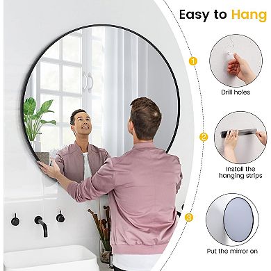 Round Mirror with Metal Frame, Wall Mounted Circle Mirror for Bathroom, Easy to Install