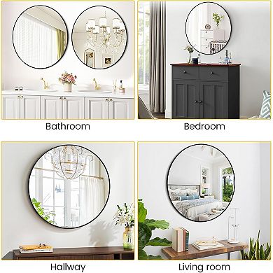 Round Mirror with Metal Frame, Wall Mounted Circle Mirror for Bathroom, Easy to Install