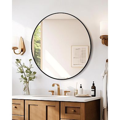 Round Mirror with Metal Frame, Wall Mounted Circle Mirror for Bathroom, Easy to Install