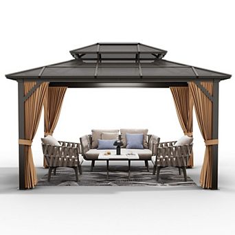 Double Roof Gazebo,10' X 13' PC Canopy Gazebo with Mosquito Curtain Netting, Aluminum Alloy, Anti-UV