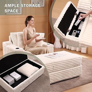 Oversized Chaise Lounge Chair with Storage Ottoman