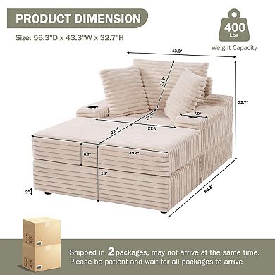 Oversized Chaise Lounge Chair with Storage Ottoman