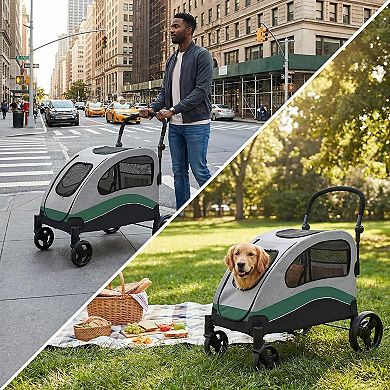 Dog Stroller for Large Dogs,Large Pet Stroller Up to 160 Lbs,Foldable,Ventilated,360° Rotating Wheel
