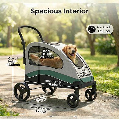 Dog Stroller for Large Dogs,Large Pet Stroller Up to 160 Lbs,Foldable,Ventilated,360° Rotating Wheel