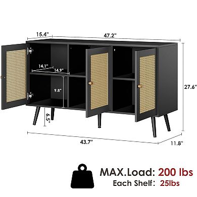 Rattan Buffet Storage Cabinet with Adjustable Shelves Sideboard for Kitchen Living Room