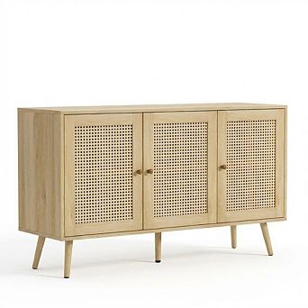 Rattan Buffet Storage Cabinet with Adjustable Shelves Sideboard for Kitchen Living Room
