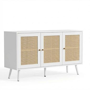 Rattan Buffet Storage Cabinet with Adjustable Shelves Sideboard for Kitchen Living Room