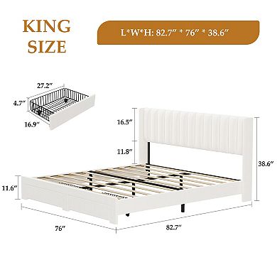 Velvet Upholstered Wingback Bed Frame 2 Storage Drawers, No Box Spring Needed, Easy Assembly
