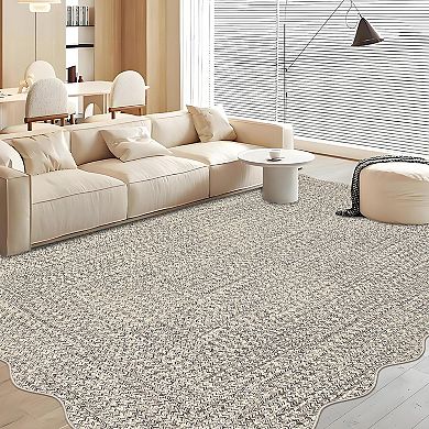 GlowSol Scalloped Edge Area Rug Stain Resistant Machine Washable Non Slip Rug for Households Decor