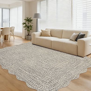 GlowSol Scalloped Edge Area Rug Stain Resistant Machine Washable Non Slip Rug for Households Decor
