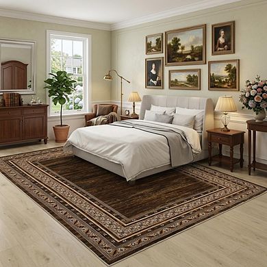 GlowSol Modern Bordered Area Rug Ultra Thin Low Pile Machine Washable Rug for Living Room Bedroom