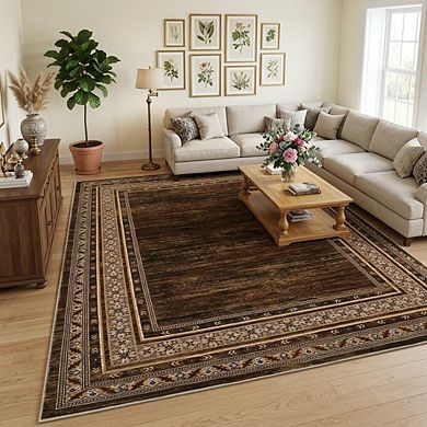 GlowSol Modern Bordered Area Rug Ultra Thin Low Pile Machine Washable Rug for Living Room Bedroom