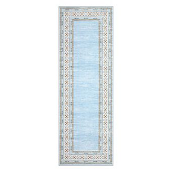 GlowSol Modern Bordered Area Rug Ultra Thin Low Pile Machine Washable Rug for Living Room Bedroom
