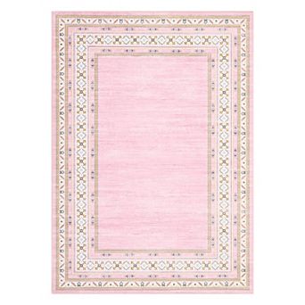 GlowSol Modern Bordered Area Rug Ultra Thin Low Pile Machine Washable Rug for Living Room Bedroom