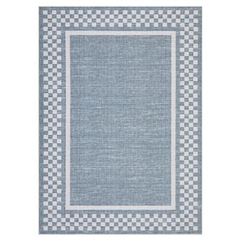 GlowSol Machine Washable Checkerboard Border Area Rug Low Pile Non Slip for Living Room Bedroom