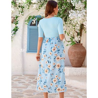 Women's Maternity V Neck Short Sleeve Midi Dress