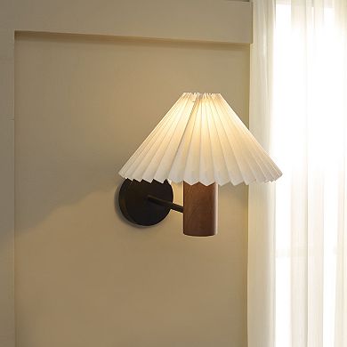 Safavieh Luli Wall Sconce with Pleated Shade and Wood Accent