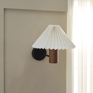 Safavieh Luli Wall Sconce with Pleated Shade and Wood Accent