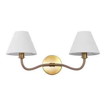 Safavieh Mara 2-Light Wall Sconce with White Shades and Gold Finish