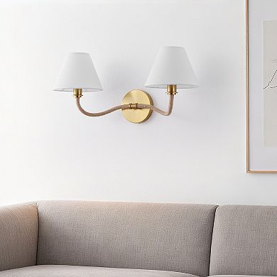 Safavieh Mara 2-Light Wall Sconce with White Shades and Gold Finish