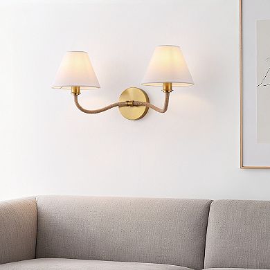 Safavieh Mara 2-Light Wall Sconce with White Shades and Gold Finish
