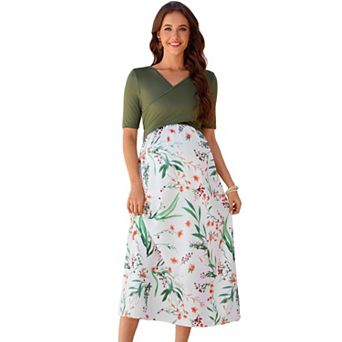 Women's Maternity Short Sleeve V Neck Printed Midi Dress