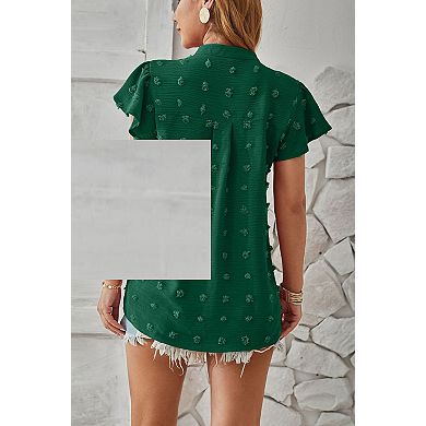 Women's V Neck Short Sleeve Chiffon Blouse Loose Fit Top