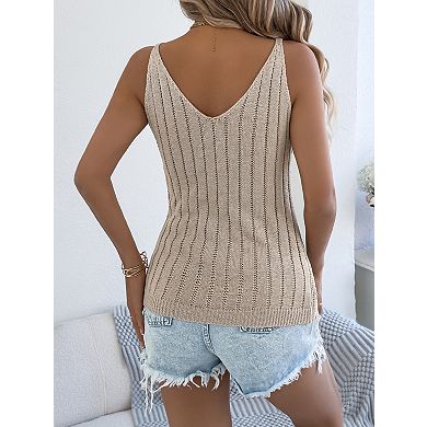 Women's Casual Solid Color Sleeveless V Neck Knit Sweater
