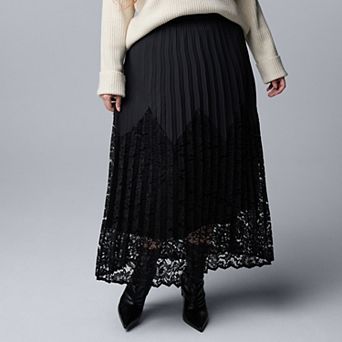 Plus Size Simply Vera Vera Wang Pleated Lace Maxi Skirt