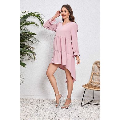 Women's Maternity V Neck Long Sleeve Dress