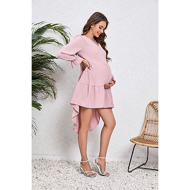 Women's Maternity V Neck Long Sleeve Dress