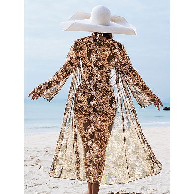 Women's Three Piece Printed Swimwear Set Top Shorts Cover Up