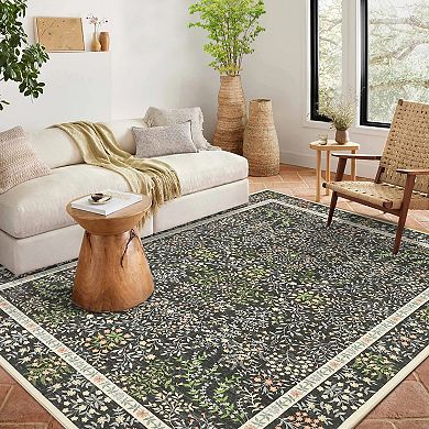 Modern Floral Area Rug Low Pile Non Slip Durable Entry Hall