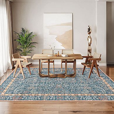 Modern Floral Area Rug Low Pile Non Slip Durable Entry Hall