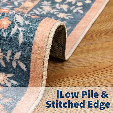 Modern Floral Area Rug Low Pile Non Slip Durable Entry Hall