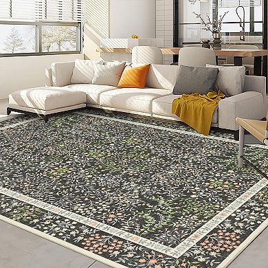 Modern Floral Area Rug Low Pile Non Slip Durable Entry Hall