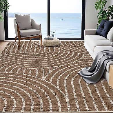 Modern Geometric Line Area Rug Non Slip Wear Resistant for Living Room