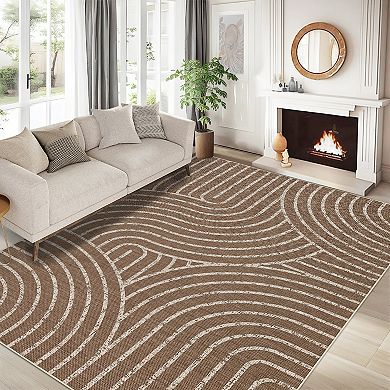 Modern Geometric Line Area Rug Non Slip Wear Resistant for Living Room