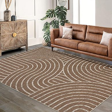 Modern Geometric Line Area Rug Non Slip Wear Resistant for Living Room